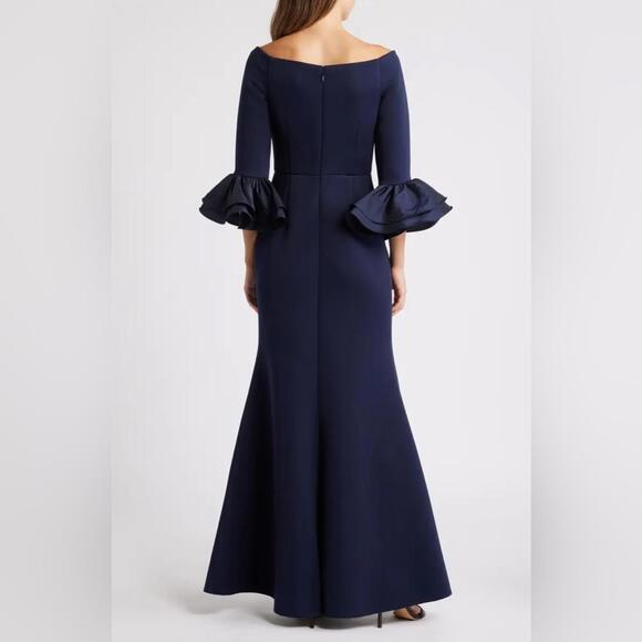 Eliza J Bell Sleeve Mermaid Gown Dress Size 10 Navy Blue 3/4  Sleeve NWOT - Picture 4 of 14